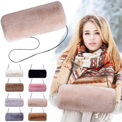 Faux Fur Hand Muffs for Women Winter Warm Arm Hand Warmer Gloves Arms Warmer Fluffy Warm Faux Fur Muffs with Strap