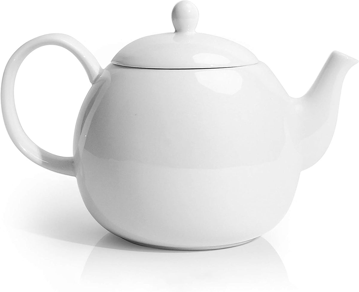 Sweese Teapots for Tea, 27 oz Porcelain Tea pot with Removable Stainless Steel Infuser, Tea Pots for Loose Tea - White