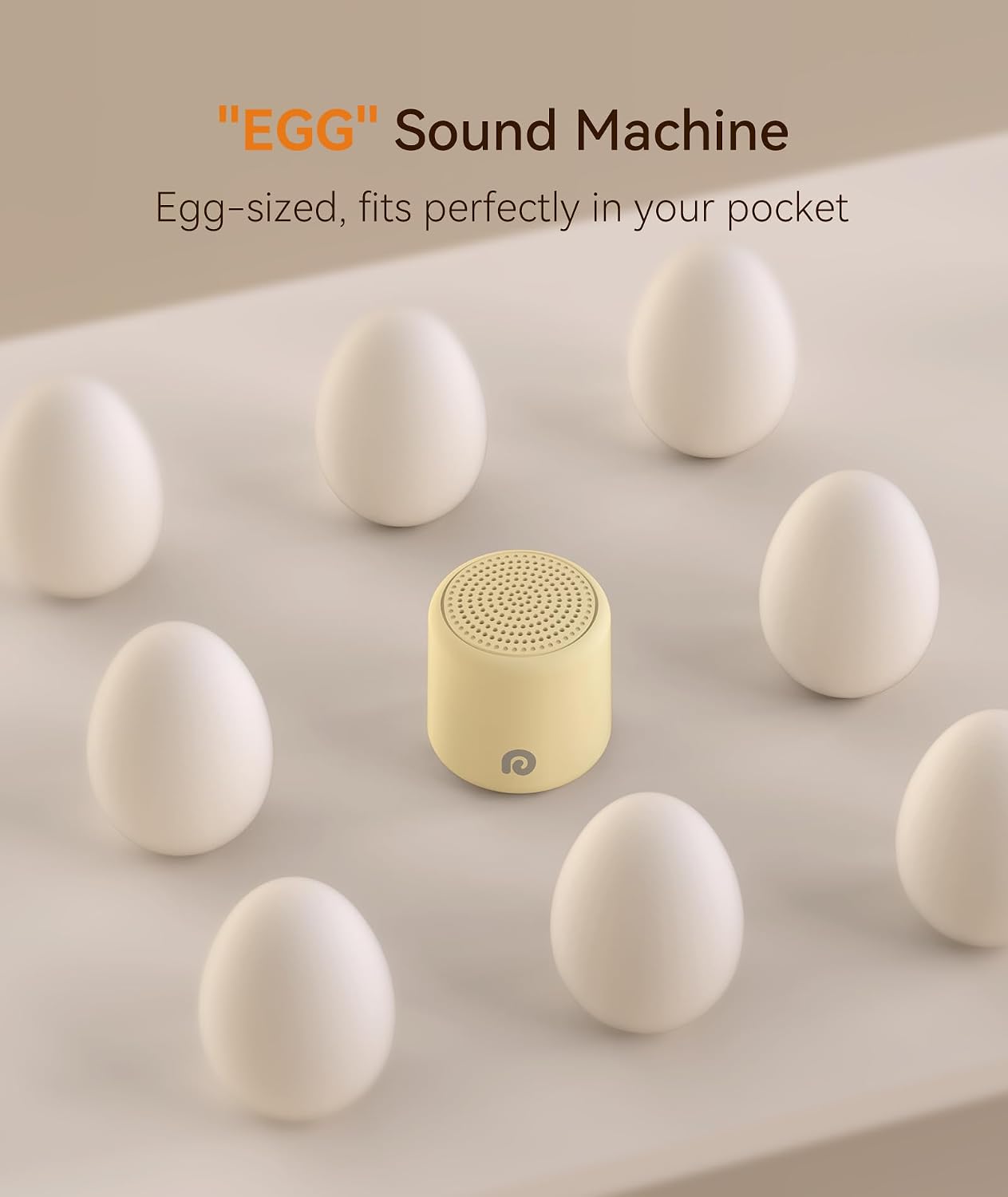 Dreamegg Portable White Noise Machine, 1000mAh Battery, Travel Sleep, Cream | Egg-Sized, 16 Sounds, USB-C, Timer, Baby & Adults, Office Privacy, Gift Use