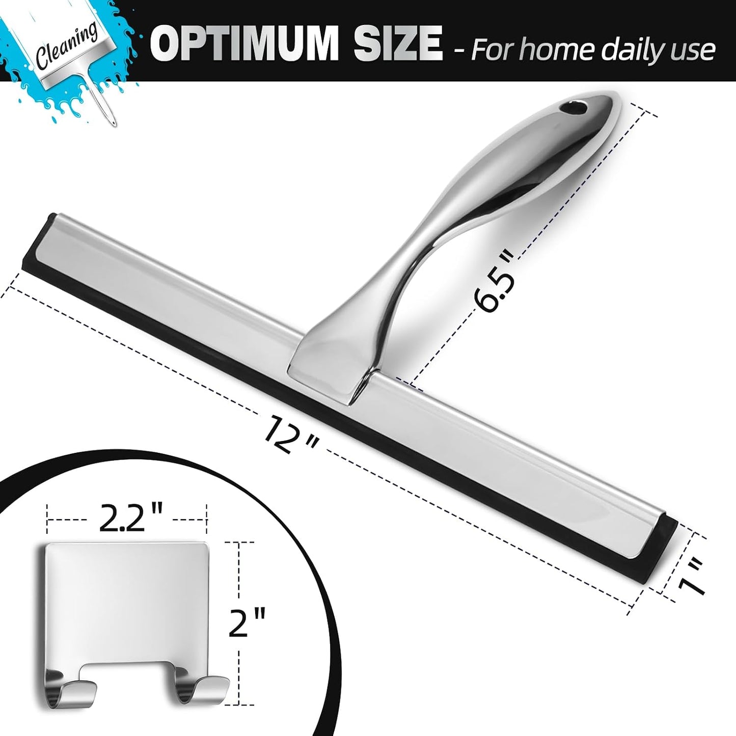 Shower Squeegee, 10-Inch Matte Black Squeegee, All-Purpose Stainless Steel Squeegee for Bathroom, Shower Doors, Mirrors, Tiles and Car Windows - 100% Streak Free