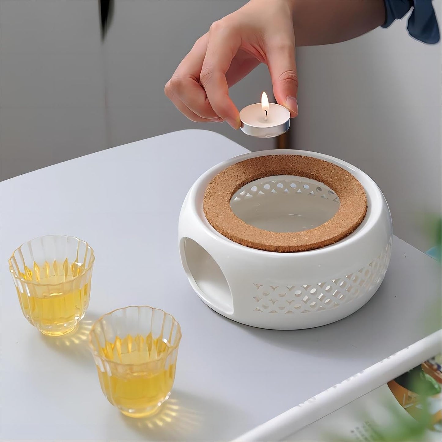 Ceramic Teapot Warmer, Teapot Heater, Tea Light Warmer, Suitable for Teapot and Mugs, 6 Inches (Candles not Included)