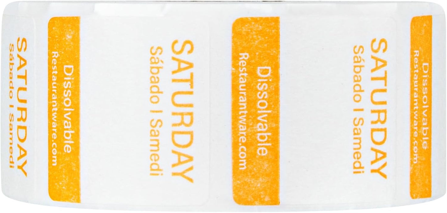 Restaurantware RW Smart 1 Inch x 1 Inch Food Rotation Labels 500 Dissolvable Food Safety Labels - Premium Trilingual Orange Paper Day Of The Week Labels For Food Storage Or Prep Saturday