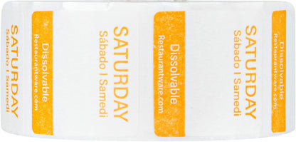 Restaurantware RW Smart 1 Inch x 1 Inch Food Rotation Labels 500 Dissolvable Food Safety Labels - Premium Trilingual Orange Paper Day Of The Week Labels For Food Storage Or Prep Saturday