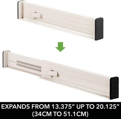 mDesign Expandable Dresser Drawer Divider with Foam Ends, Drawer Divider Locks in Place, Separators for Clothing and Accessories in Closet or Dresser Drawer, Ligne Collection, 4 Pack, White