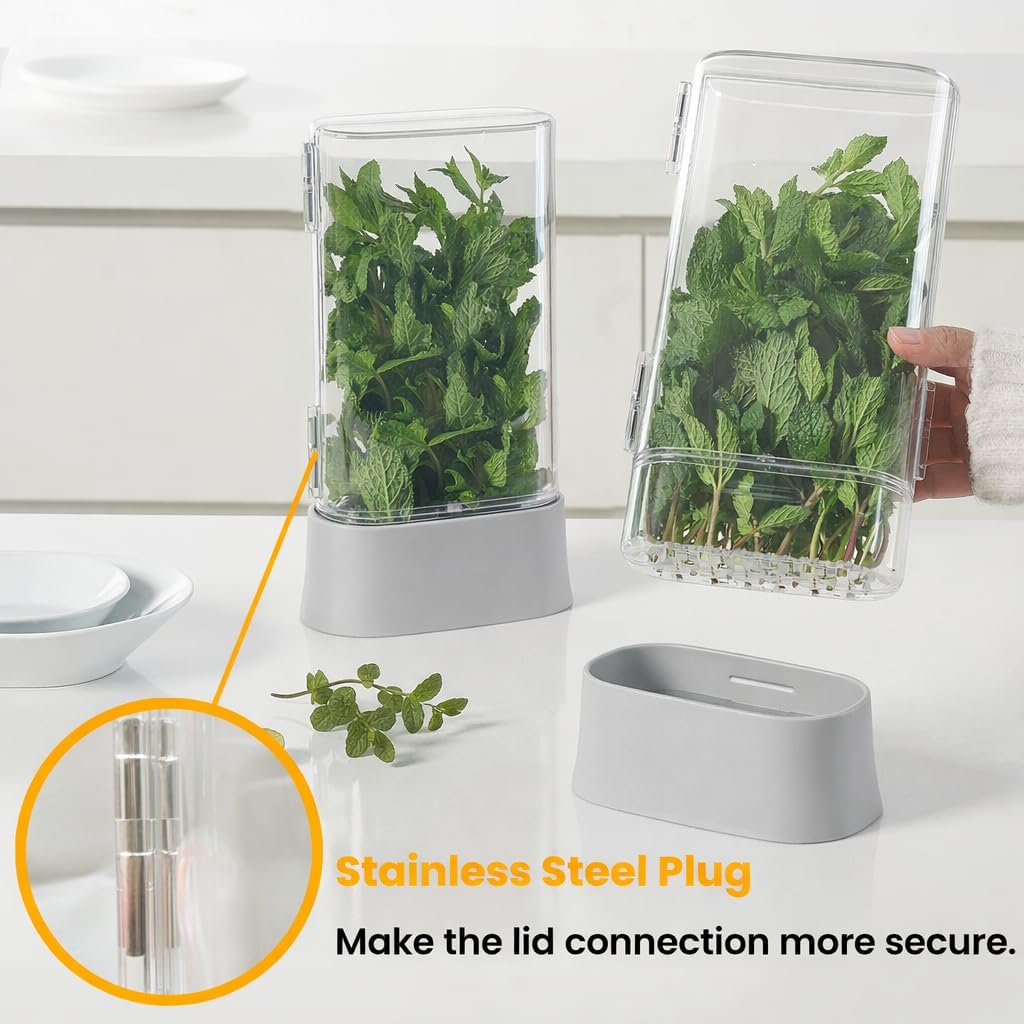 Herb Keeper for Refrigerator, Fresh Herb Saver Herb Storage Containers, Cilantro Container for Fridge Asparagus Container, Dishwasher Safe