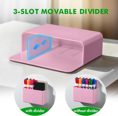 2 Pack Magnetic Pen Holder Cup for Whiteboard, Classroom Supplies | Plastic Magnetic Dry Erase Marker Holder for Refrigerator Fridge, Pencil Cup for School, Locker Accessories Organizer-White