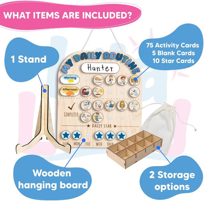 Wooden Chore Chart for Kids, Wooden Daily Routine Chart for Kids, Visual Schedule for Kids, Chore Reward Chart, Bedtime Morning Routine Chart for Toddlers
