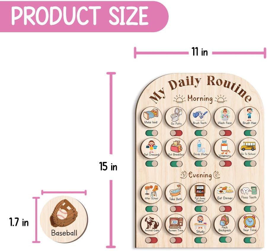 TinyKidz Wooden Daily Routine Chart 11x15, Schedule Board for Kids, Wooden Chore Chart for Kids, Responsibilities Chart for Toddlers, Morning Bedtime Routine for Toddlers
