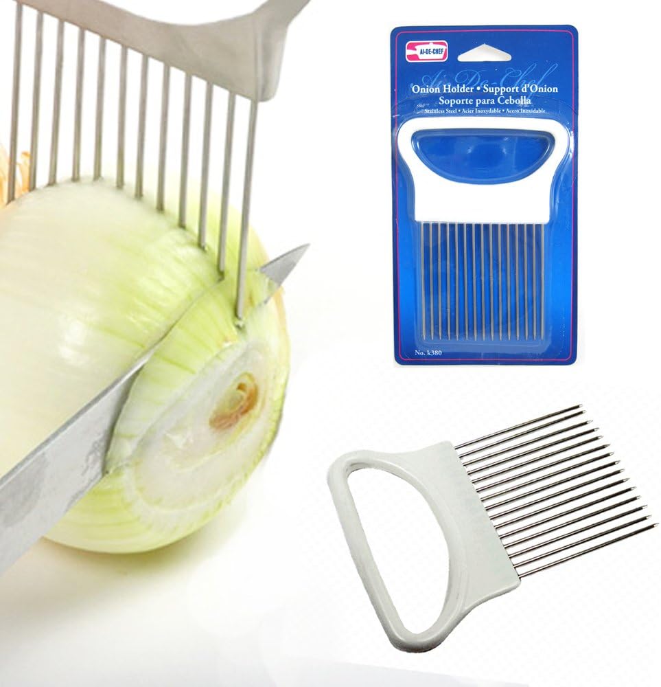 1 New Onion Holder Slicing Guide Stainless Steel Prongs Holds Slice Aid Cutting