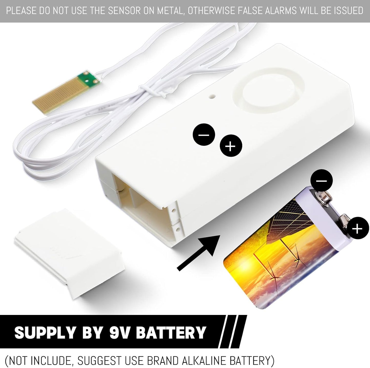 10 Pcs Water Sensor Alarm Leak Detector 120db Water Leak Alarm 9v Battery Flood Sensor Detector Overflow Security Alert for Home Basement Kitchen Garage Bath Tub Sink, White
