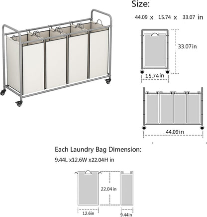 LINZINAR 3 Section Laundry Hamper, Black Laundry Basket 135L Laundry Sorter | Laundry Room Organization with Heavy Duty Rolling Lockable Wheels and Removable Bag, Bedroom Laundry Cart for Clothes Storage