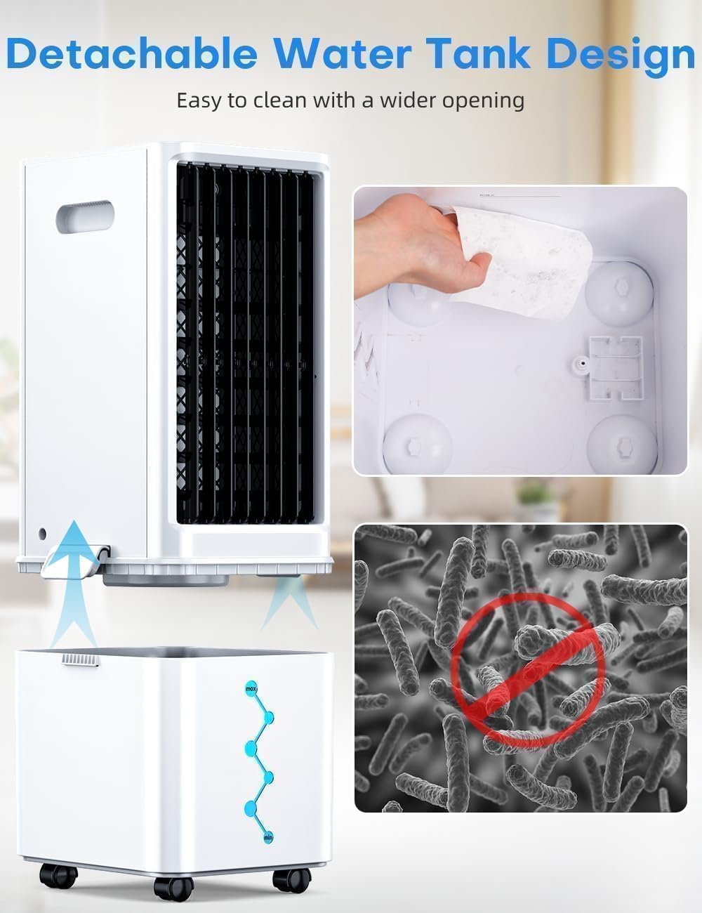 Windowless Air Conditioner w/4 Mode,3 Speed, Waterless Alert,2.4-Gal Tank for 24H Cooling, 12H Timer Swamp Cooler Air Conditioner, 20FT Remote,70° Auto Swing Evaporative Air Cooler for Bedroom
