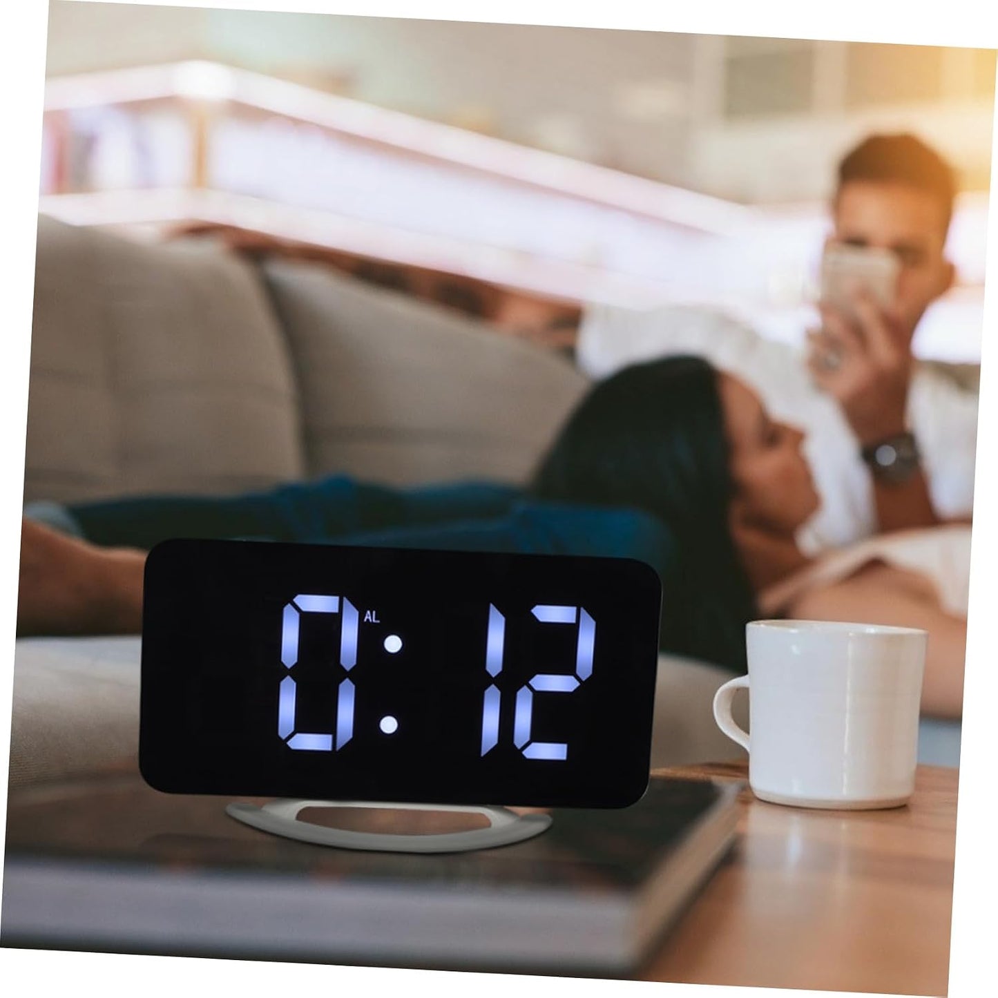 FRCOLOR Digital Vibrating Bed Shaker Alarm Clock Large LED Display Loud Alarm for Heavy Sleepers Bedroom Use with RGB Mirror Screen and Snooze Function
