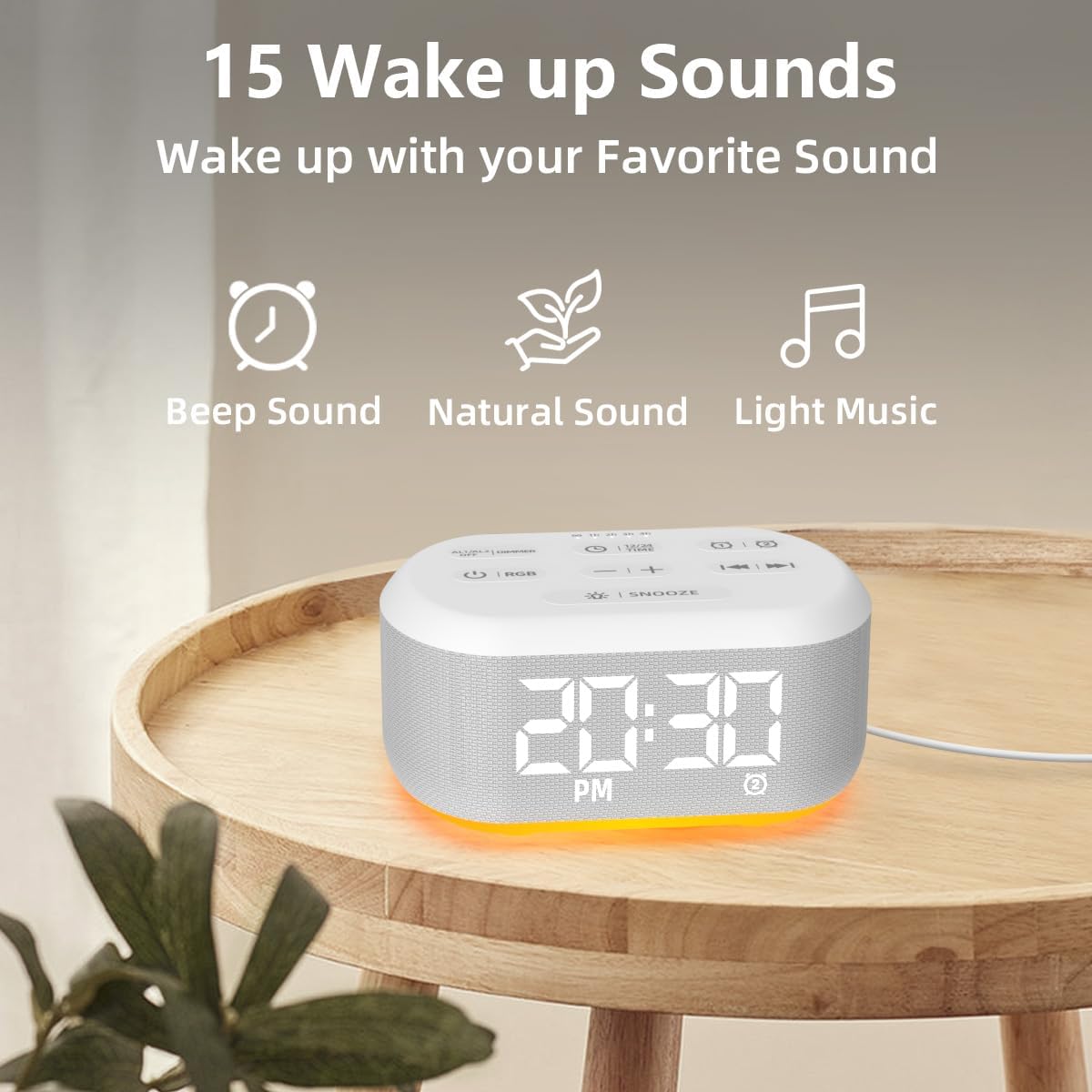 White Noise Alarm Clock Sound Machine for Bedroom Small Brown Noise Machine with 30 Soothing Sound Plug in Bedside Clock with NightLight Battery Backup 15 Wake up Sound Clock for Kids Heavy Sleeper