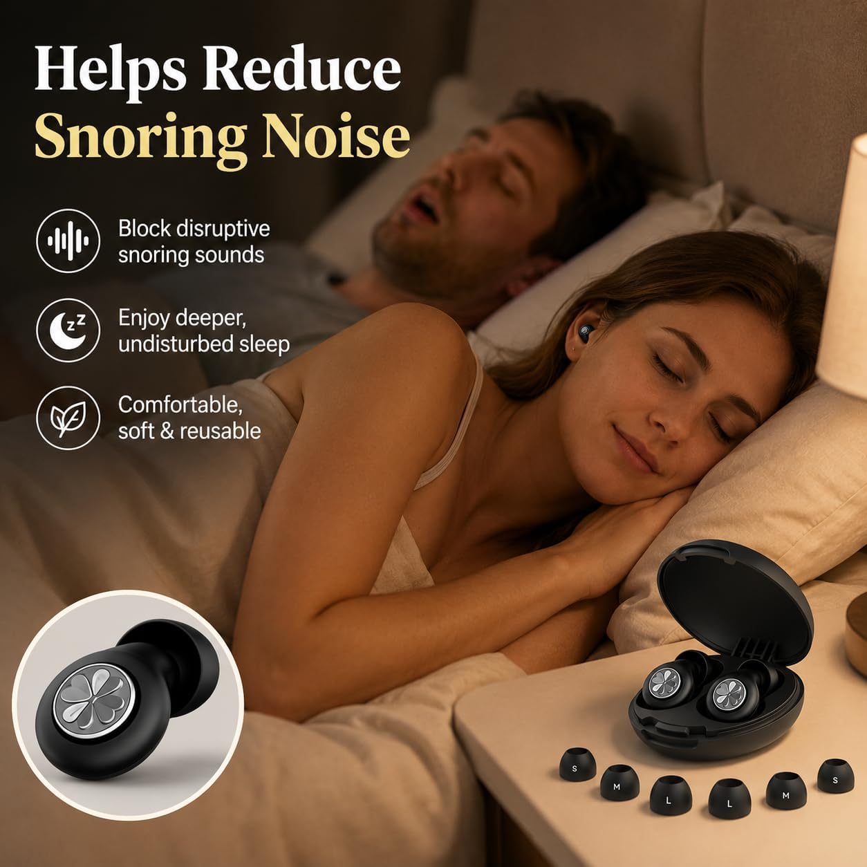 HEKKE 45dB Ear Plugs for Sleeping, Soft Silicone for Side Sleepers, 4 Sizes | Reusable soft silicone with XS/S/M/L sizes for side sleepers, concerts, flights and hotels; carrying case included.