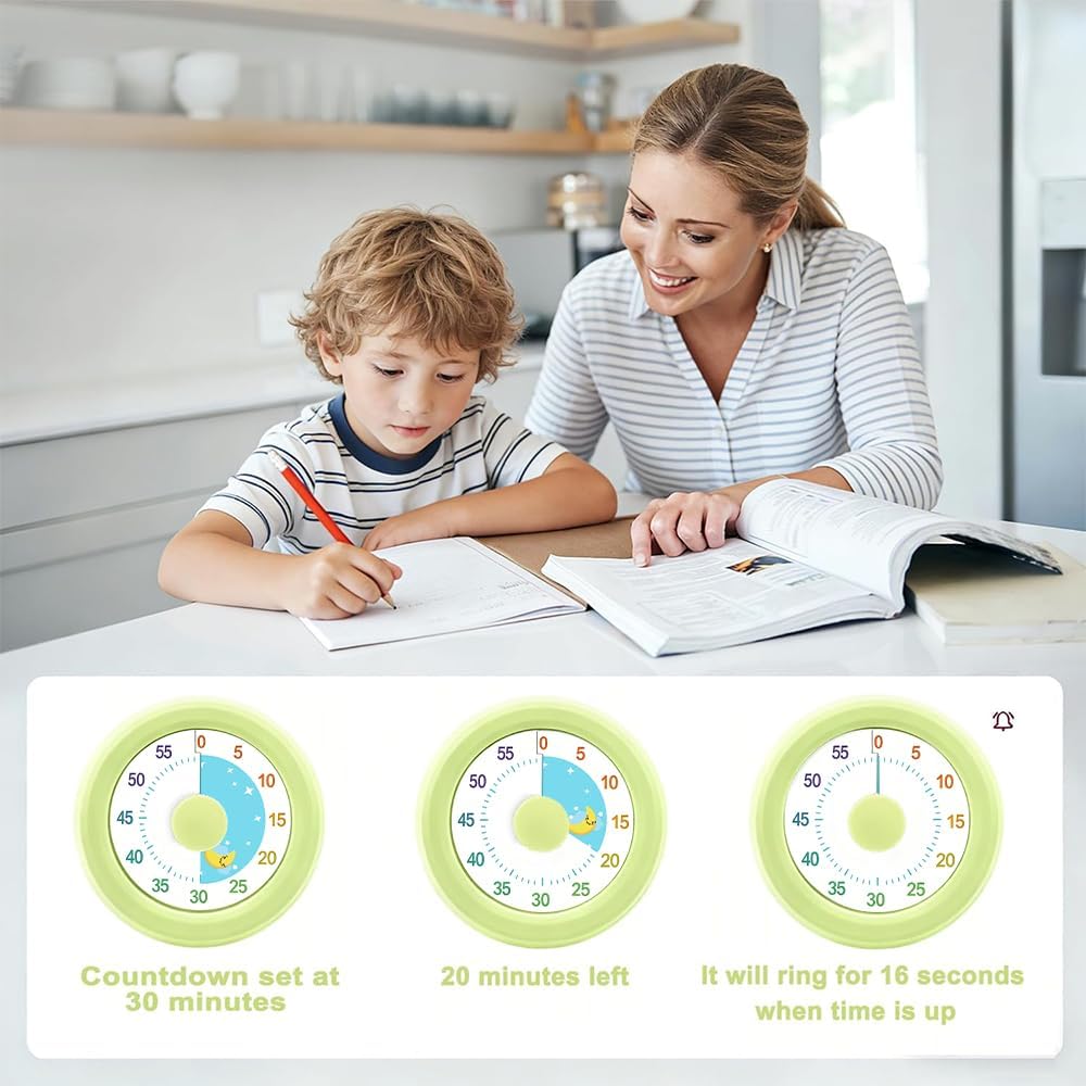 60 Minute Visual Timer with Silent Operation Visual Countdown Timer Rainbow Disk 60 Minute Countdown Timer Task Reminder Home and Kitchen Timer for Kids Desk, Office Meetings (Green)