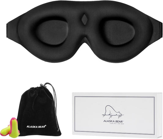 ALASKA BEAR Memory Foam Sleep Mask, Contoured Eye Cups for Women Men, Blue | Soft 3D Blackout Eye Mask for Sleeping, No Pressure on Eyelids and Eyelashes Protection, Earplugs Set
