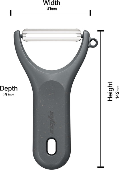 Zyliss Swivel Peeler – Ultra-Sharp Stainless Steel Blade for Potatoes, Carrots & Soft Fruits – Ergonomic Wheatstraw Grip – Built-in Eye Cutter & Safety Cover – Dishwasher Safe – Vegetable Peeler