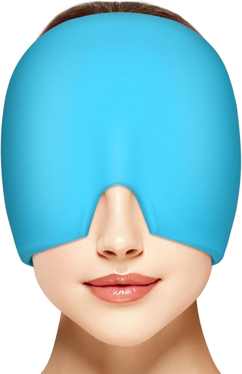 AOOWU Migraine Relief Cap, Reusable Soothing Headache Cap, Odorless Cooling Gel Ice Hat, Ice Pack Head Wrap, Hot and Cold Therapy, Cold Face Mask for Tension Stress Hangover Sinus Puffy Eyes, Blue