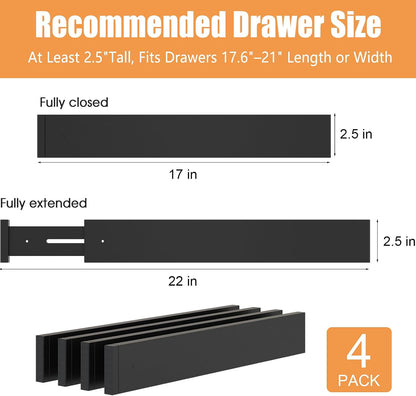 Bamboo Drawer Dividers, Adjustable Drawer Organizers, Fits 12.6–16" Drawers | 2.5" High, 4 Pack Expandable Drawer Separators for Kitchen, Nursery, Dressers & Office Storage, Natural