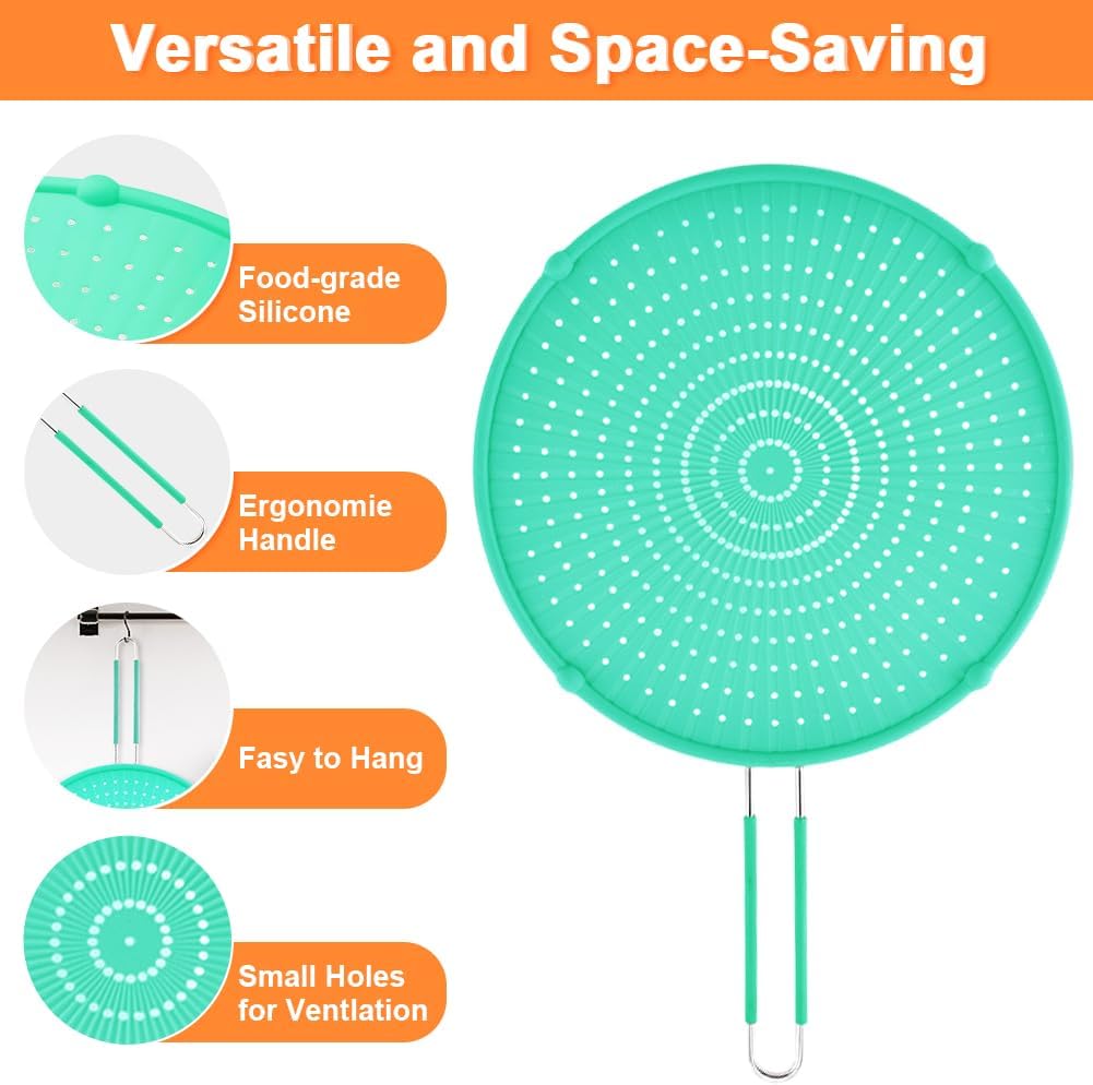 Silicone Splatter Screen for Frying Pan,Grease Splatter Guard,Heat-Resistant Splatter Guards for Cooking,Dishwasher Safe (9.8", 11.4", 13")