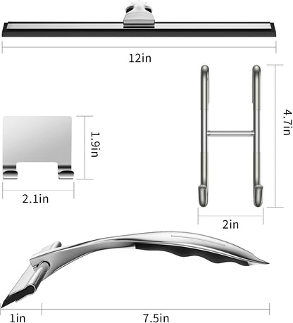14-Inches Stainless Steel Shower Squeegee Set, Include Shower Door Hook, Adhesive Hook and Spare Silicone Blade, Window Squeegee for Shower Glass Door, Bathroom, Mirror, Window and Car Glass