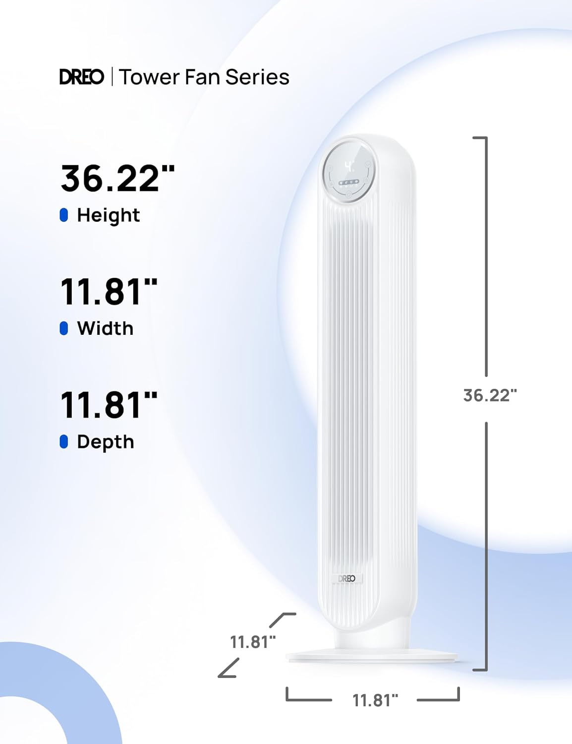 DREO Tower Fan for Bedroom, 26ft/s Velocity, 90° Oscillating, 8H Timer