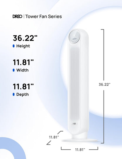 DREO Tower Fan for Bedroom, 26ft/s Velocity, 90° Oscillating, 8H Timer