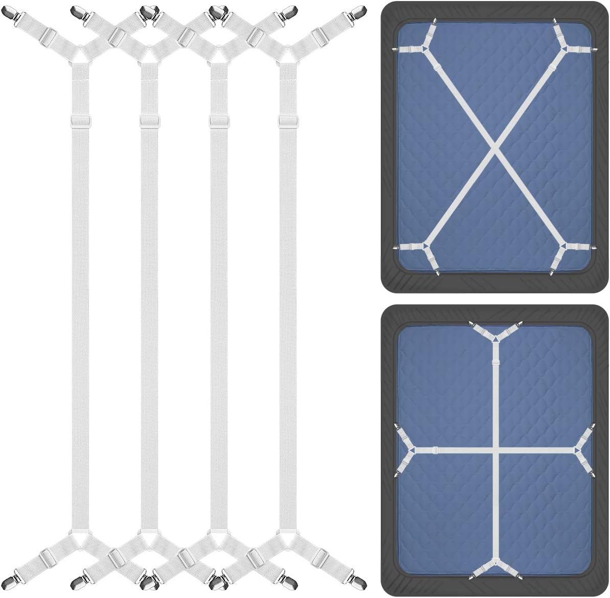 ZHOUBIN Sheet Suspenders Clips, Bed Sheet Straps Mattress Sheet Holders for Twin, Full, Queen, King - Keep Sheets in Place Corner Sheet Grippers Fasteners Sheet Stays