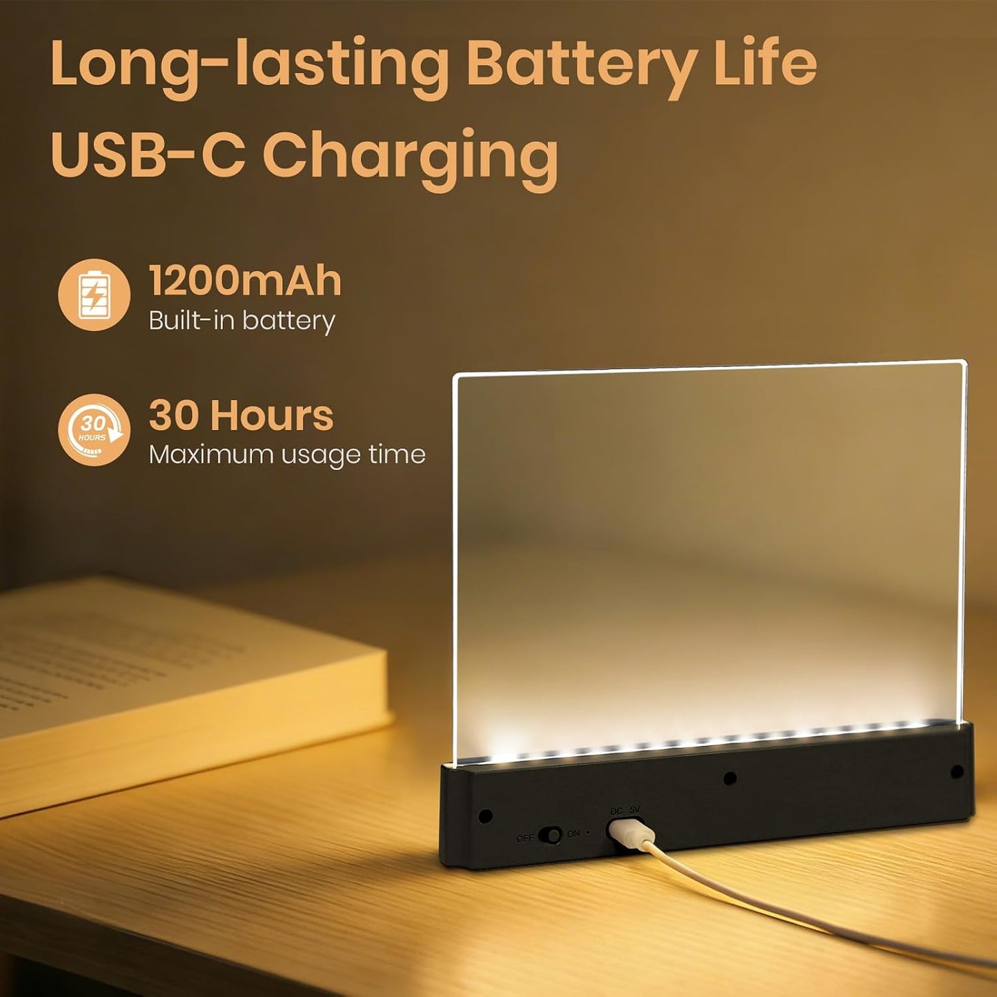 LED Book Light, 3 Color Temps & Stepless Dimming, Night Reading with Timer | 2-In-1 Rechargeable Clear LED Flat Reading Light and Night Light. Perfect for Night Reading and Bookish Gifts(Black)