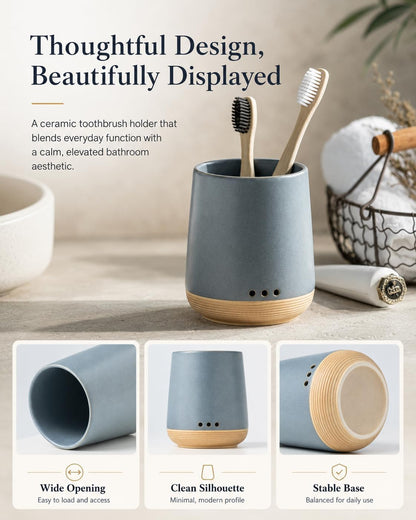 LYEOBOH Ceramic Toothbrush Cup, Cute Toothbrush Holder with Drainage White | Farmhouse Toothbrush Container, Countertop Toothbrush Organizer, Toothbrush Storage for Bathroom Vanity & Countertop