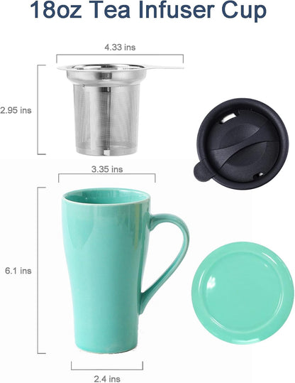 Tea Cup with Infuser and 2 Lids, 18oz Large Tea Infuser Mug, Tea Strainer Cup for Loose Leaf, Travel Mug with Teabag Holder (Royal Blue)