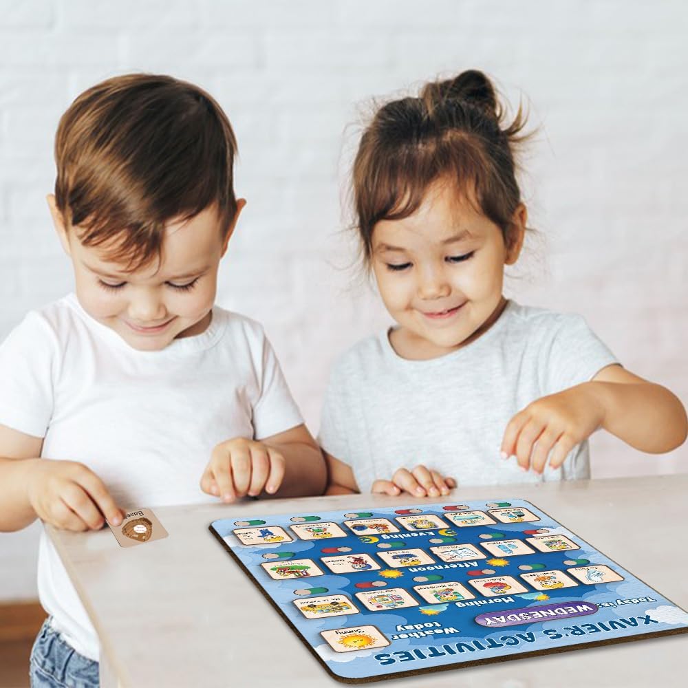 Daily Routine Chart for Kids, Visual Schedule, Routine Chart for Toddlers 3-5, Morning Bedtime Routine Chart for Toddlers, Wooden Chore Chart for Kids