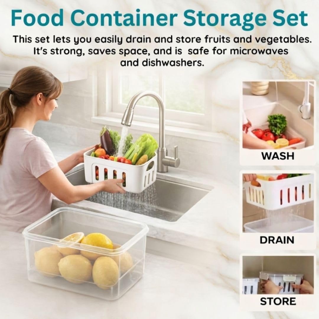 Fruit Containers for Fridge, 5-Pack Airtight Storage Set | Berry Storage Container for Refrigerator, Removable Colander, BPA-Free Non-Toxic Produce Organizer, Dishwasher Safe, White