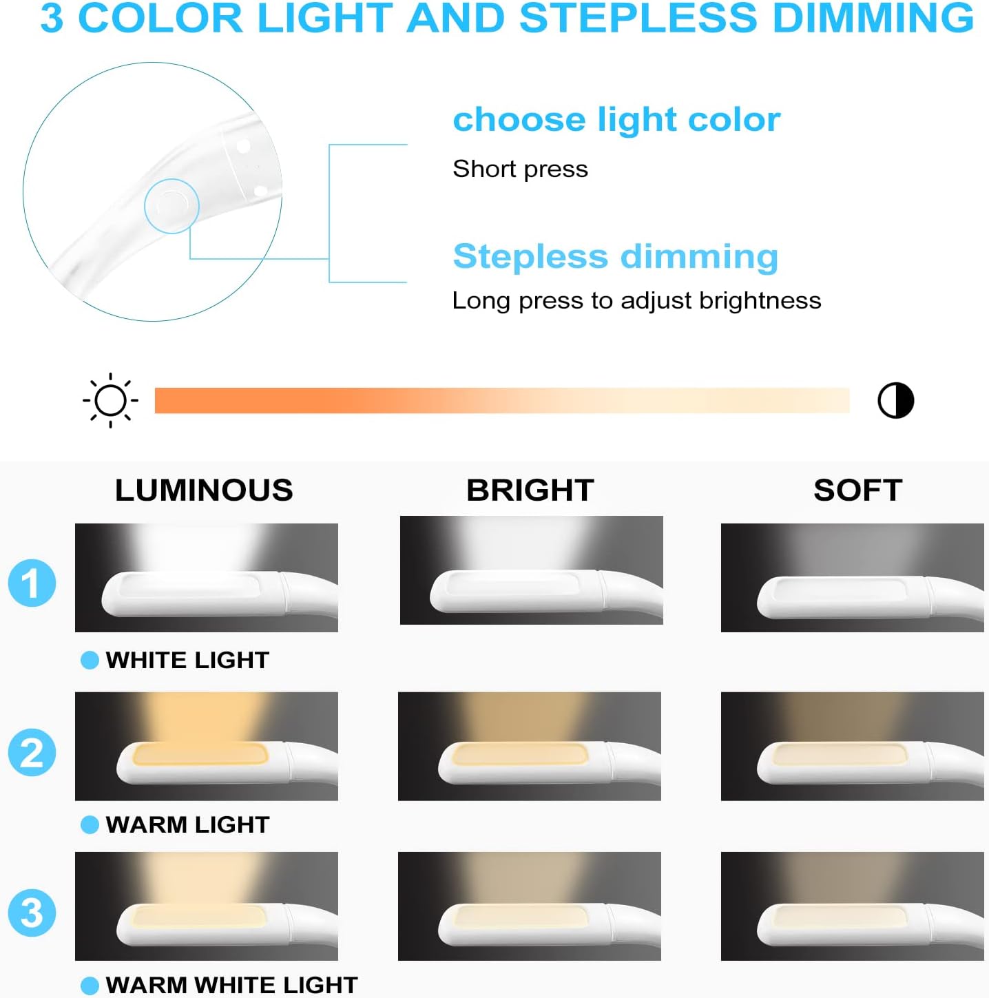 LED Neck Reading Light,Book Lights for Reading in Bed,Adjustable Brightness Desk Lamp,3 Color,with Bendable Arms,Suitable for Repairing,Night Running,Walking,Knitting,Camping,Perfect Gifts