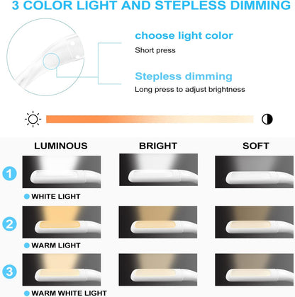 LED Neck Reading Light for Books: 3 Color Adjustable Bendable Arms Black