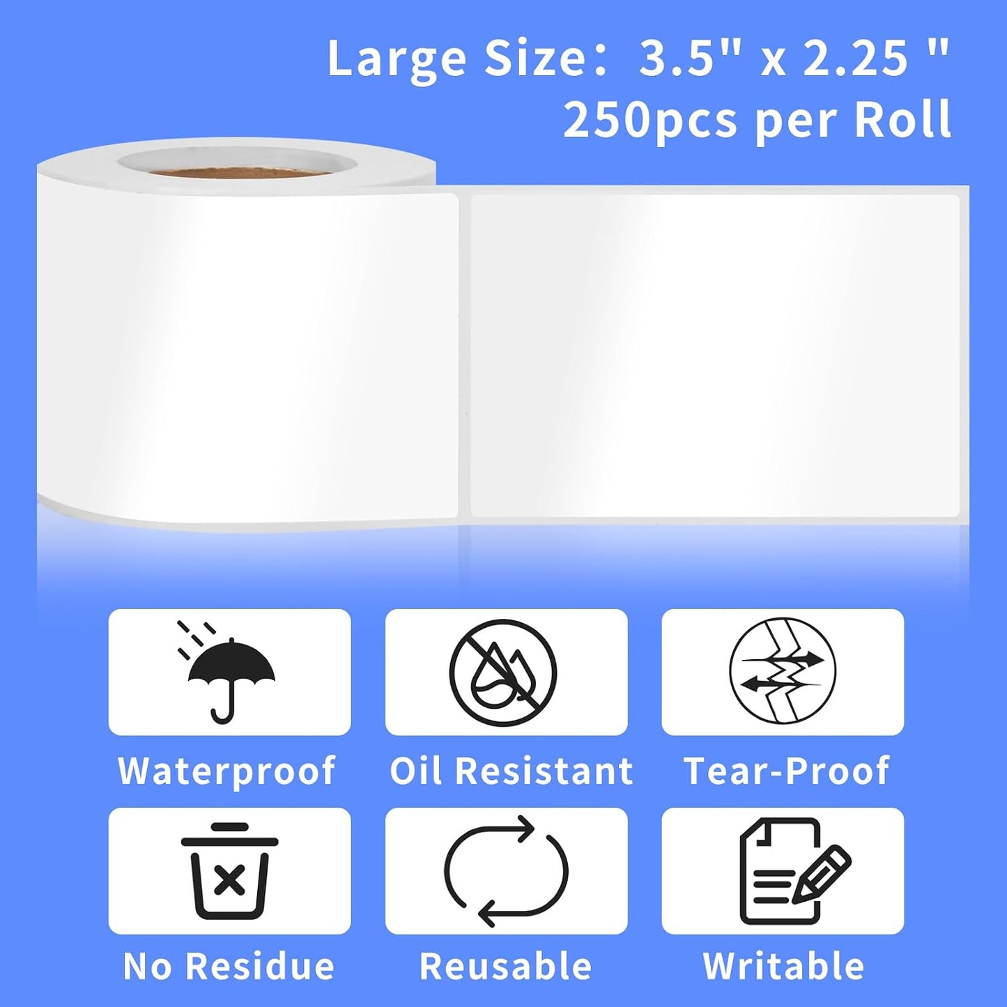 250pcs 3.5 x 2.25 Inch Blank Name Tag Stickers Removable Freezer Labels | Easy Peel Off, Tear Resistant, No Residue, Write On Moving Labels for Classroom Storage Bins Jars Food Containers Box