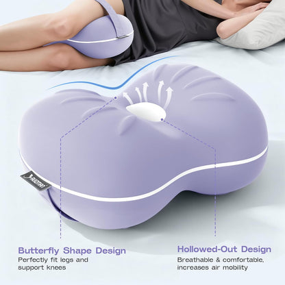 Knee Pillow for Side Sleepers - Cooling Pillow Between Legs for Side Sleeping - Memory Foam Knee Pillow with Strap for Hip Pain & Spine Alignment (Blue)