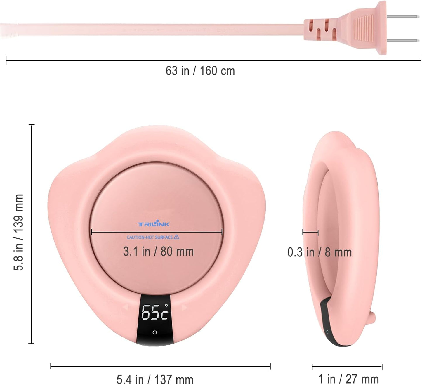 TRILINK Coffee Mug Warmer (No Cup), Electric Cup Warmer for Desk, 3 Temperature Levels, Auto Shut Off, Portable Mug Heater for Coffee, Beverage, Milk, Tea and Hot Chocolate, Pink
