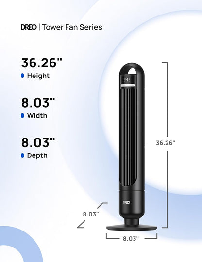 DREO Tower Fan for Bedroom, 26ft/s Velocity, 90° Oscillating, 8H Timer