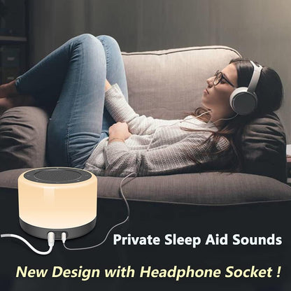White Noise Machine with Night Lights, Sleep Sound Machine 32 Soothing Sounds for Baby Adults Kids Sleeping, Fan Wave Sound Lullaby, Timer and Memory Feature, RGB Color Touch Table Lamp