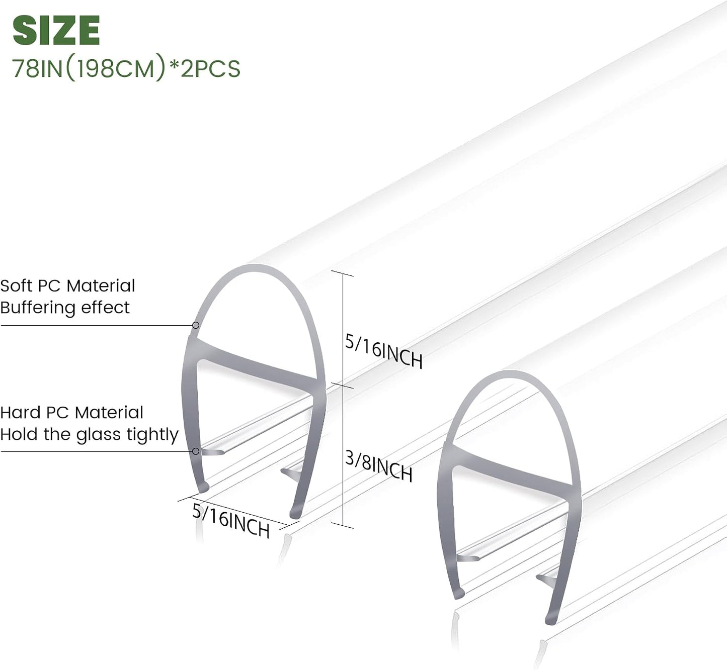 Frameless Shower Door Bottom Seal Strip for 3/8"(10mm) Thick Glass, Super Clear 36 Inch Long 2PCS Shower Door Seal, to Water Block