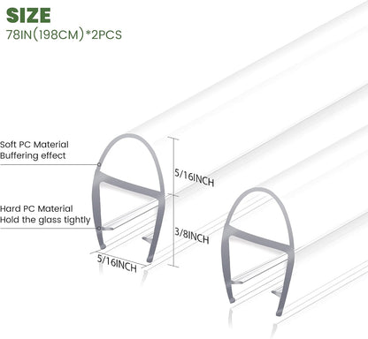Frameless Shower Door Bottom Seal Strip for 3/8"(10mm) Thick Glass, Super Clear 36 Inch Long 2PCS Shower Door Seal, to Water Block
