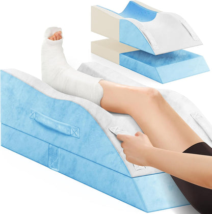 TranquilRelax Leg Elevation Pillow for After Surgery, Wedge Pillow, Grey | Single-leg design, adjustable height, U-shaped cradle, supportive memory foam, washable cover, leg elevation for swelling