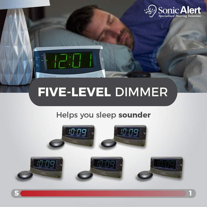 Sonic Alert Dual Extra Loud Alarm Clock with Bed Shaker Sonic Boom Vibrating Alarm Clock for Heavy Sleepers, Battery Backup | Wake with a Shake (Black)