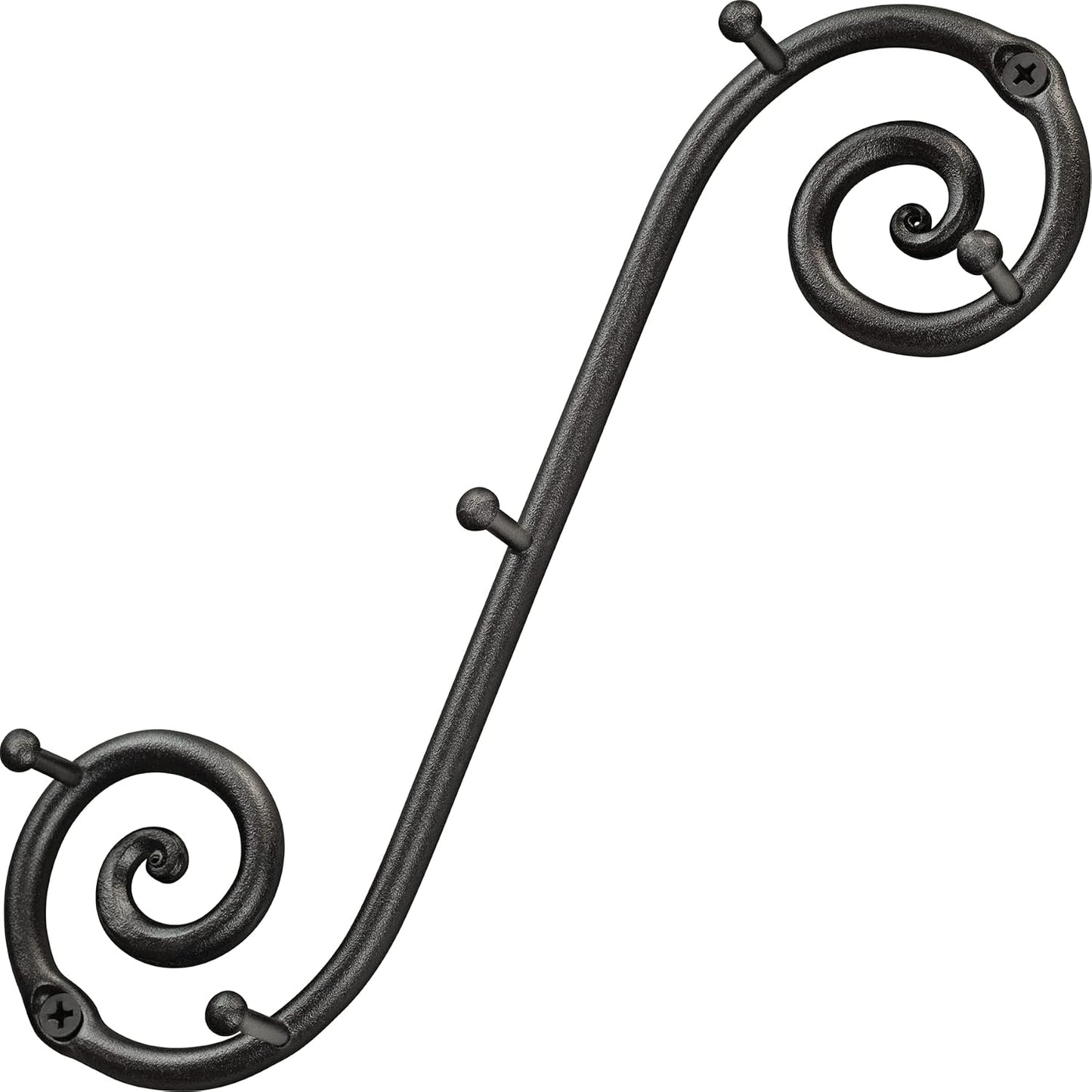 Farmhouse Small Key Holder for Wall, Wrought Iron Wall Mount Rack | Handcrafted Swirl Decorative, 5 Key Hooks for Home Entryway, Purse, Coat and Leash Holder or Organizer (Classic Black)