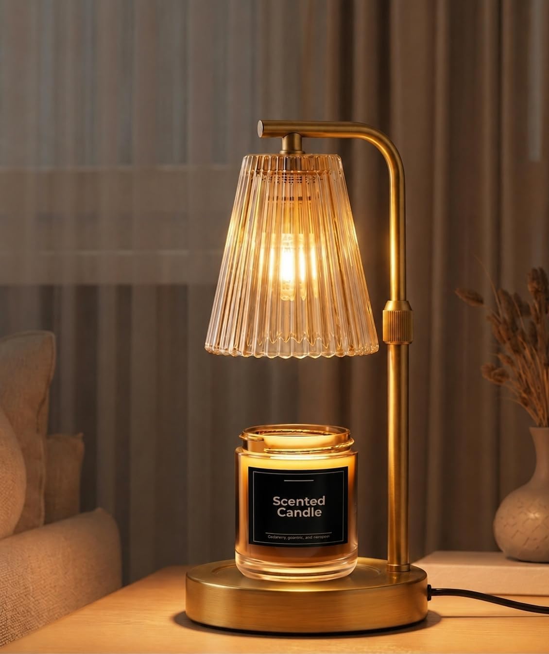 Candle Warmer Lamp with Timer Dimmable, Adjustable Height Black Candle Warmer for Jar Candles, Birthday Gifts for Women & Men, Office Decor, House Warming Gift, Wax Melt Warmer with 2 Bulbs
