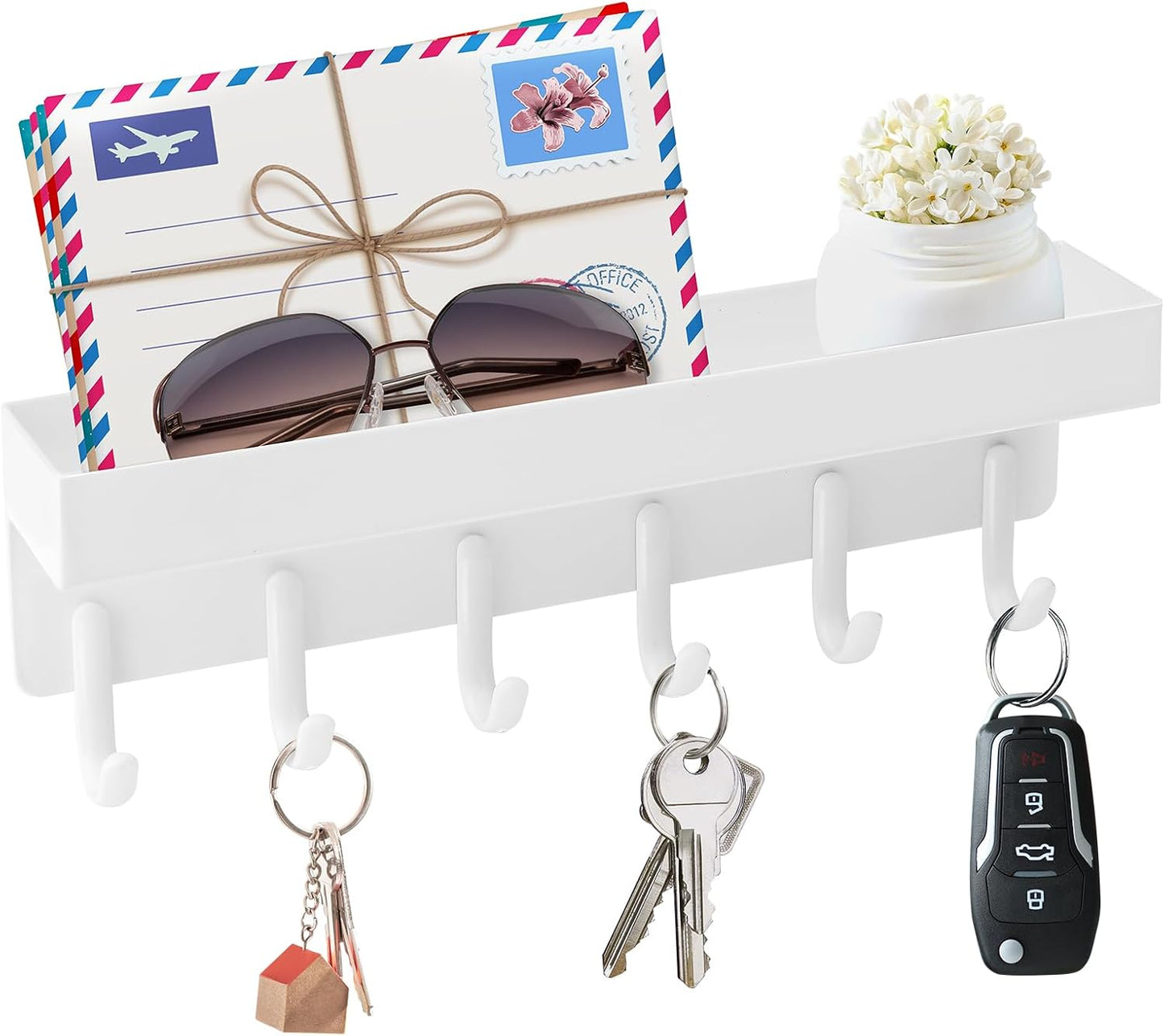 VIS'V Key Holder Wall Mount, Magnetic Key Rack with Tray, 6 Hooks, Black | 2 Mount Options, Metal Material, Compact Discreet Design, for Fridge, Kitchen, Entryway, Hallway, Doorway, Garage, Camper