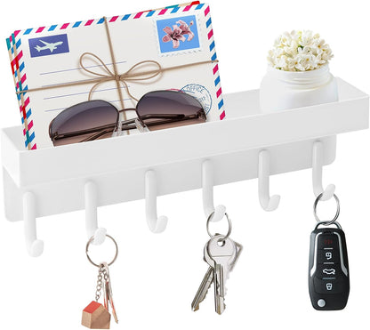 VIS'V Key Holder Wall Mount, Magnetic Key Rack with Tray, 6 Hooks, Black | 2 Mount Options, Metal Material, Compact Discreet Design, for Fridge, Kitchen, Entryway, Hallway, Doorway, Garage, Camper