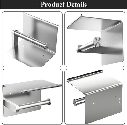 Tindbea Toilet Paper Holder Wall Mount + Towel Robe Hooks, Adhesive or Screw Wall Mounted Toilet Paper Roll Holder with Shelf, Stainless Steel Bathroom Organizers and Storage Kit (Brushed Gold)